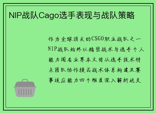 NIP战队Cago选手表现与战队策略