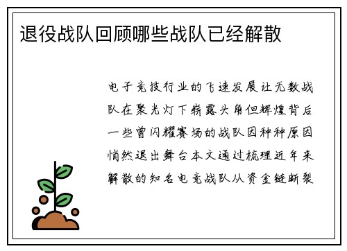 退役战队回顾哪些战队已经解散